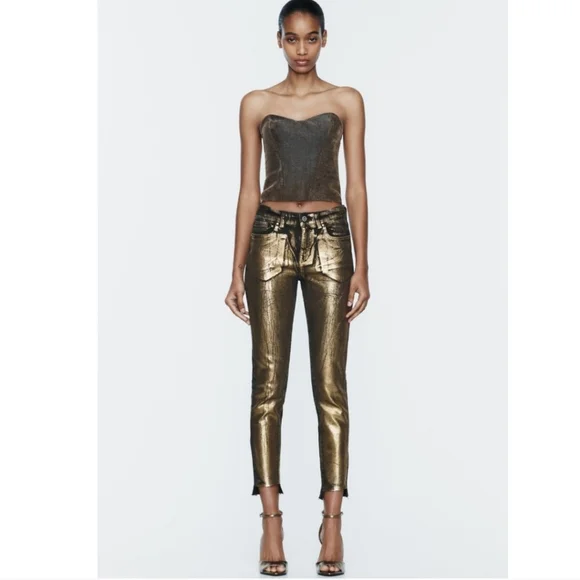 Zara FOIL METALLIC MID WAIST Z1975 SKINNY JEANS - Picture 2 of 9